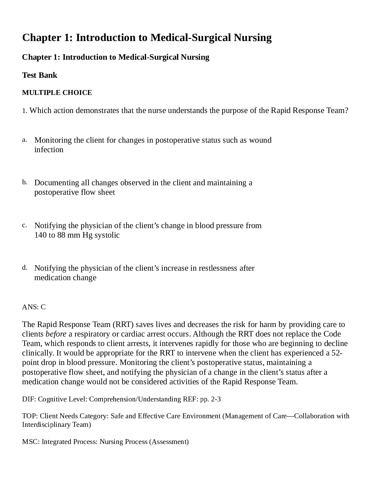 Preview image for Medical surgical nursing 7th Edition TestBank